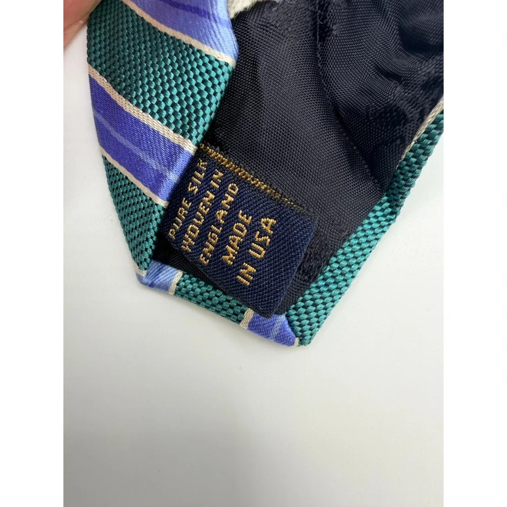 Brooks Brothers Mens Silk Repp Stripe Tie Green Blue England Silk Made in USA
